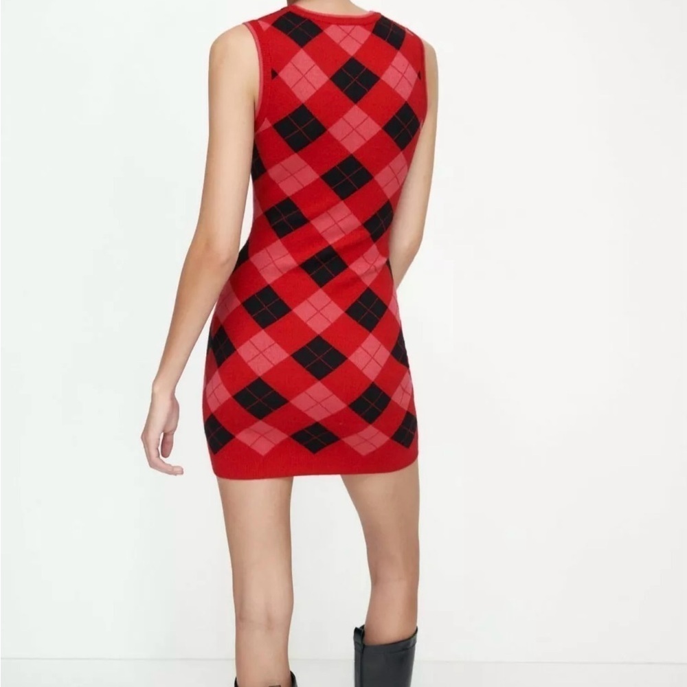 ZARA DIAMOND PATTERN KNIT DRESS S Red/Black - Picture 2 of 9